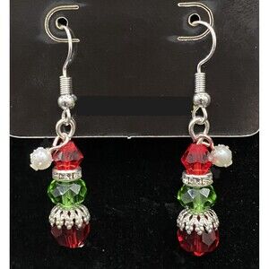 Grinch Style Crystal & Faux Pearl with Silver Tone Collar Earrings by Neanie-Bot